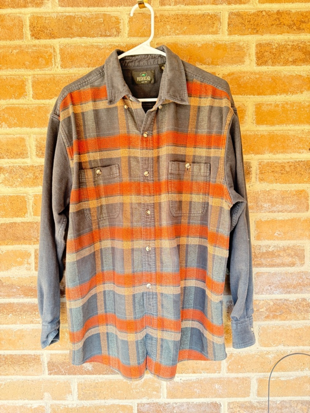 Vintage RedHead Dark Gray Cotton Button Shirt with Orange Trim